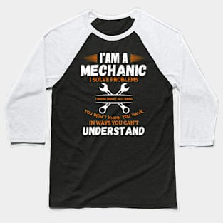 I Am A Plumber I Solve Problems Quote Template Contrast Flat Key Texts Tools Baseball T-Shirt